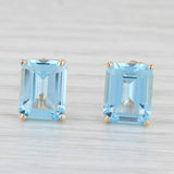 6ctw Blue Topaz Stud Earrings 14k Yellow Gold Emerald Cut Solitaires