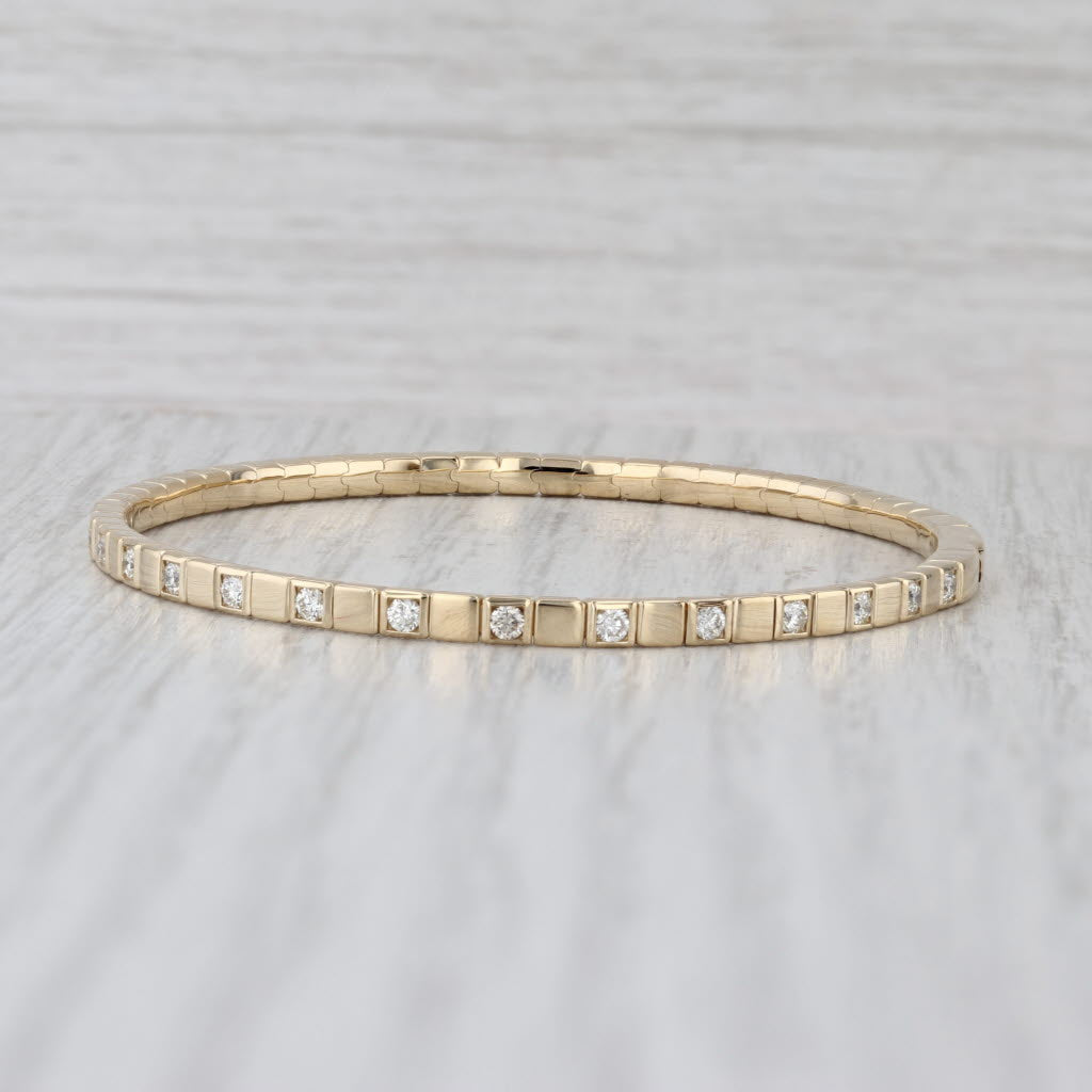 New 0.88ctw Diamond Flexible Bangle Bracelet 14k Yellow Gold 6.5" 2.6mm
