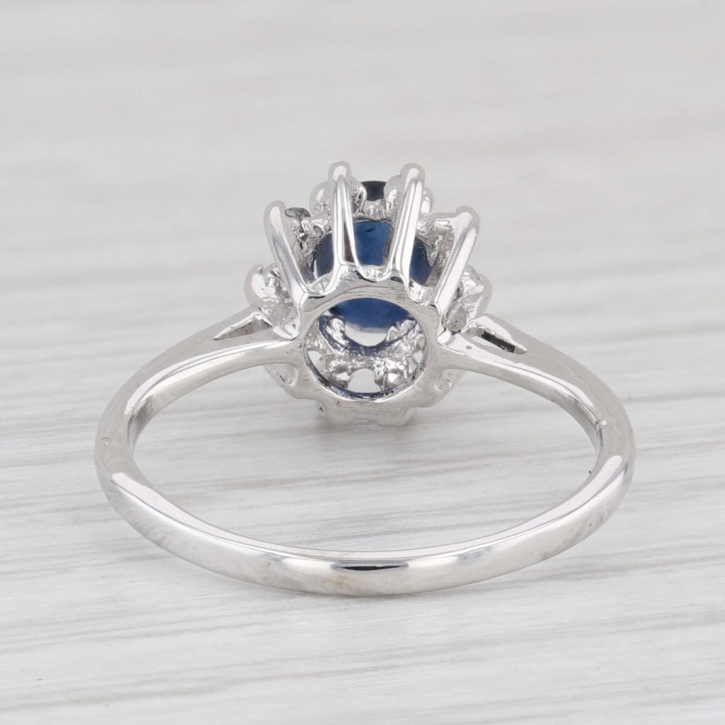 Light Gray 0.67ctw Oval Blue Sapphire Diamond Halo Ring 10k White Gold Size 4.5 Engagement