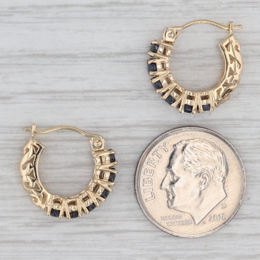 Gray 1.20ctw Blue Sapphire Hoop Earrings 14k Yellow Gold Snap Top Round Hoops