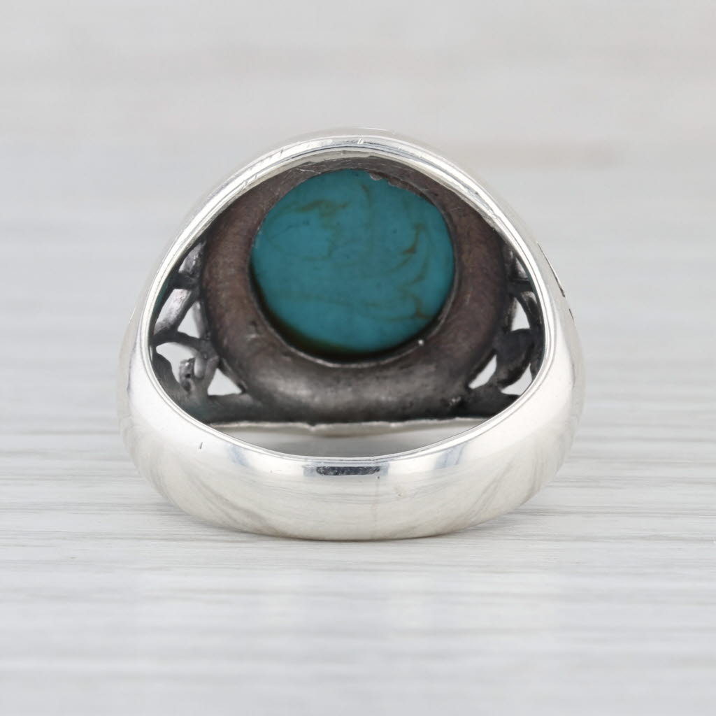 Sindi Blue Resin Imitation Turquoise Ring Sterling Silver Size 11.75 Openwork