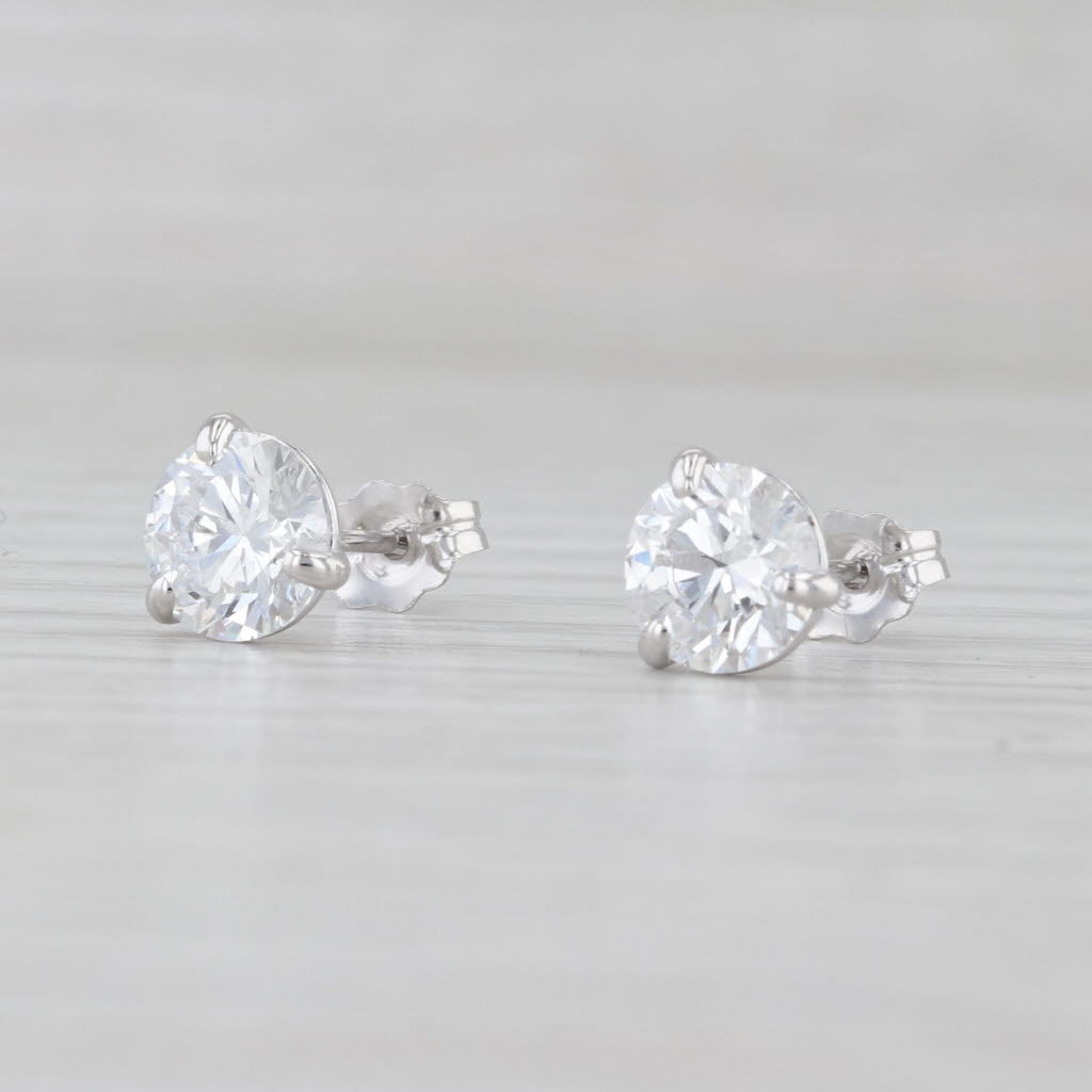 Light Gray New 2ctw Round Lab Created Diamond Stud Earrings 14k White Gold VS1 D IGI