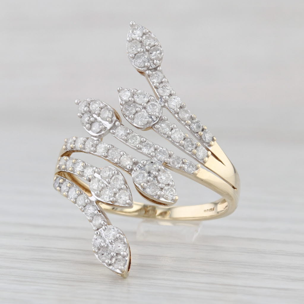 Diamond Spray Cocktail Bypass Leaf Wrap Ring 9k Yellow Gold Size 8.5