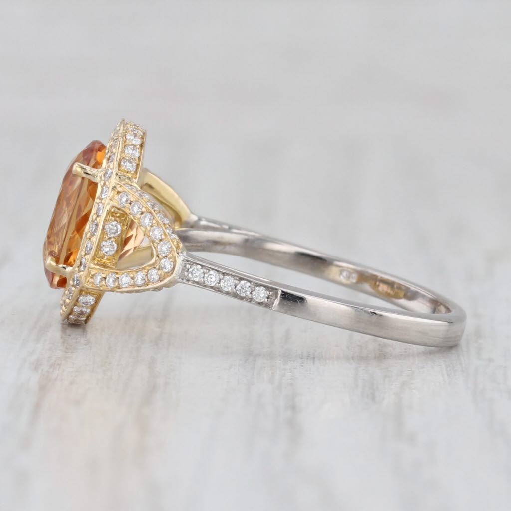Light Gray 3.05ctw Orange Topaz Diamond Halo Ring 14k Yellow White Gold Size 6.5