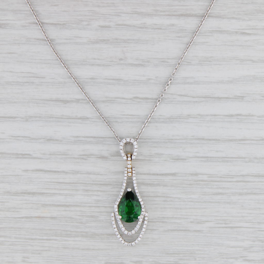 Light Gray New 1.89ctw Chrome Tourmaline Diamond Pendant Necklace 18k White Gold 17" Spark