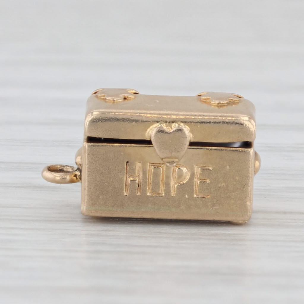 Gray Vintage Hope Chest Charm 14k Yellow Gold Opens Cultured Pearl Pendant