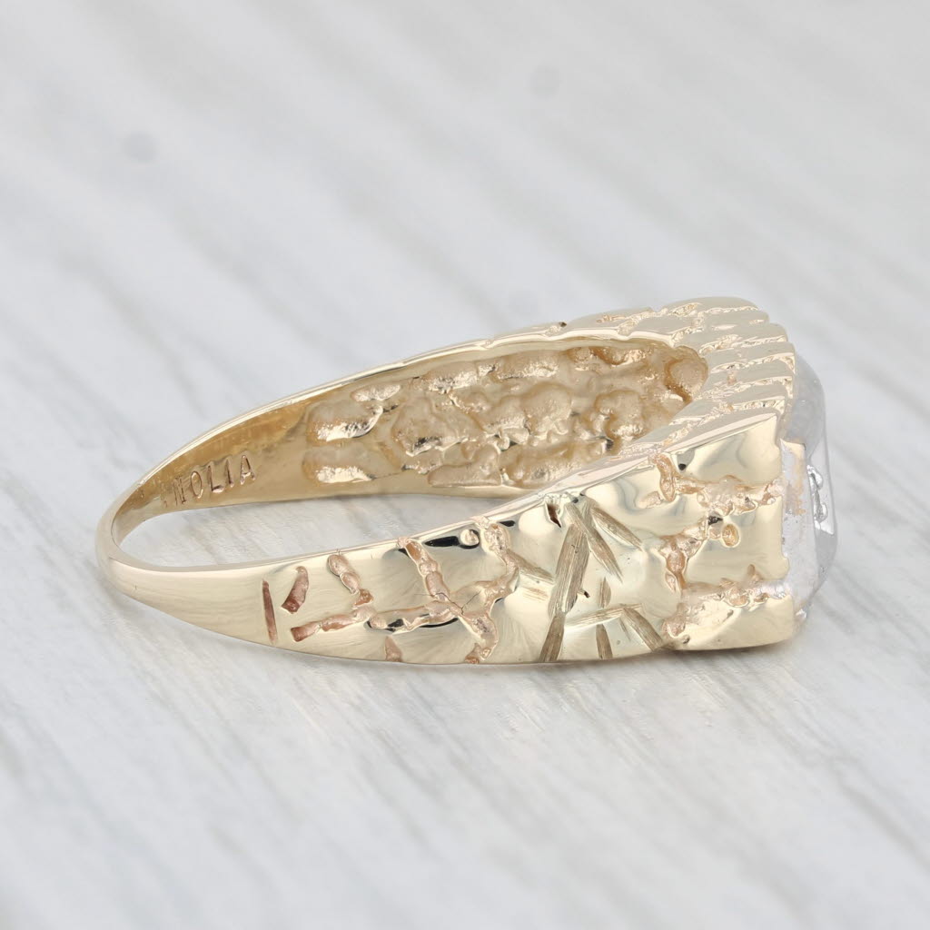 Light Gray Vintage Diamond 3-Stone Men's Ring Wedding 10k Gold Nugget Band Size 10.75