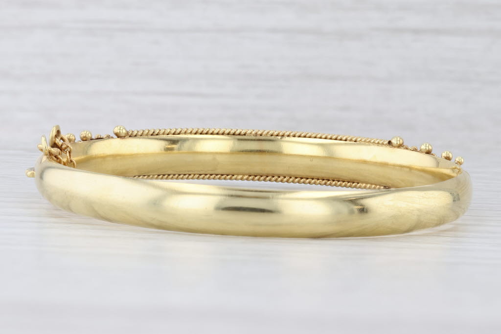 Light Gray Antique Ruby Diamond Ornate Bangle Bracelet 15k Yellow Gold 6.75" Engraved