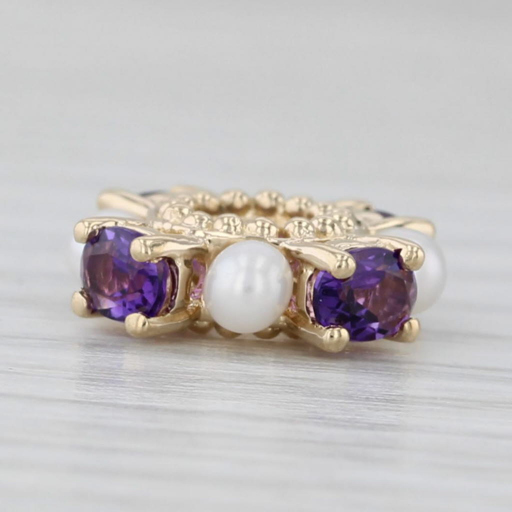 Light Gray Small Cultured Pearl 0.64ctw Amethyst Bead Spacer Charm 14k Gold Rondel Slide
