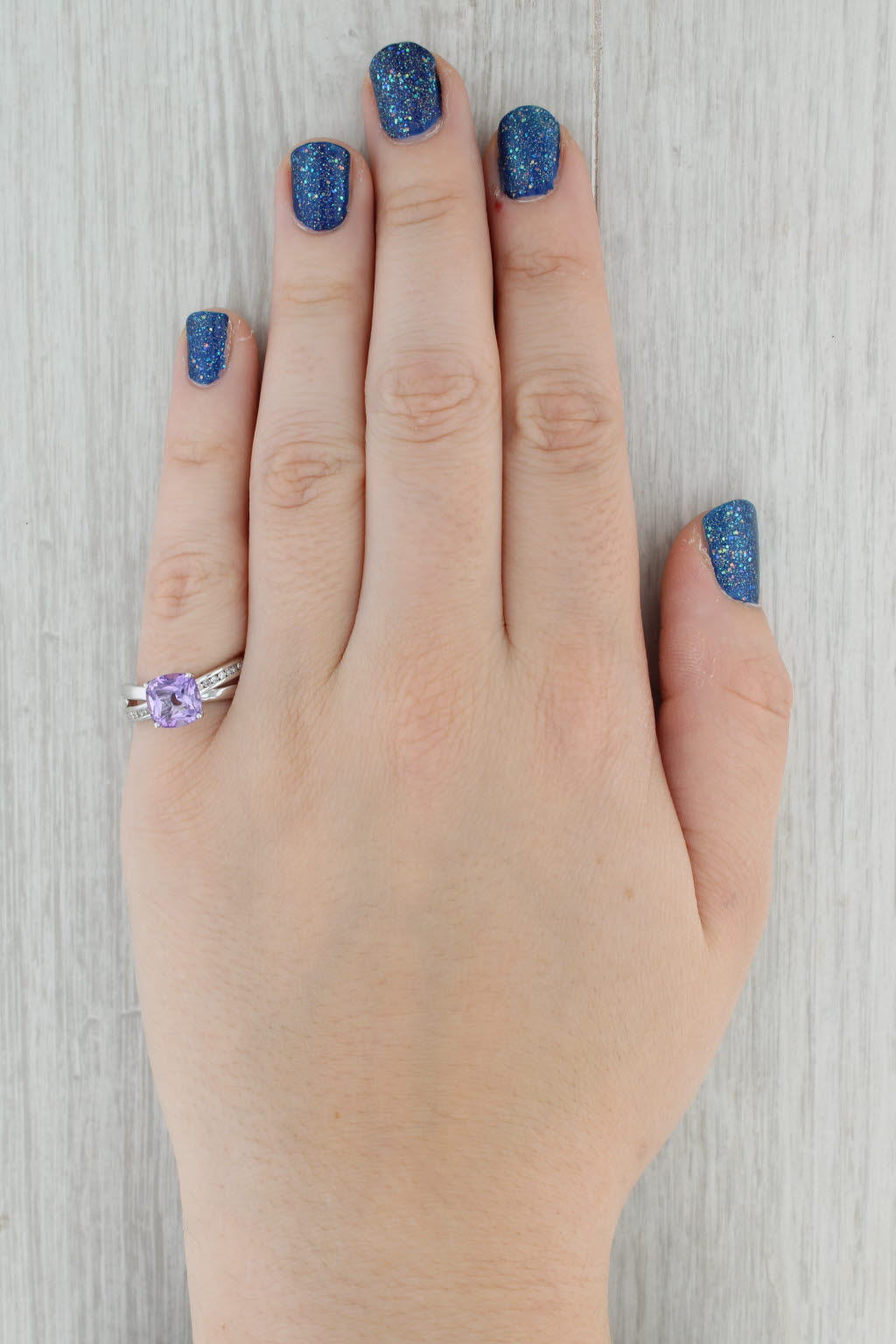 Gray 2.23ctw Cushion Amethyst Diamond Ring 14k White Gold Size 7.25