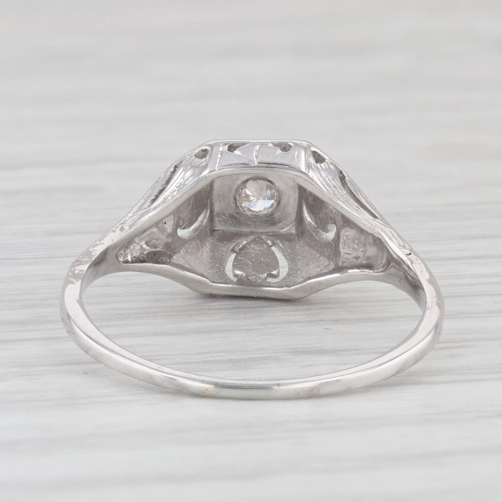 Light Gray Antique Art Deco 18K White Gold Diamond Ring Size 6.25 Solitaire