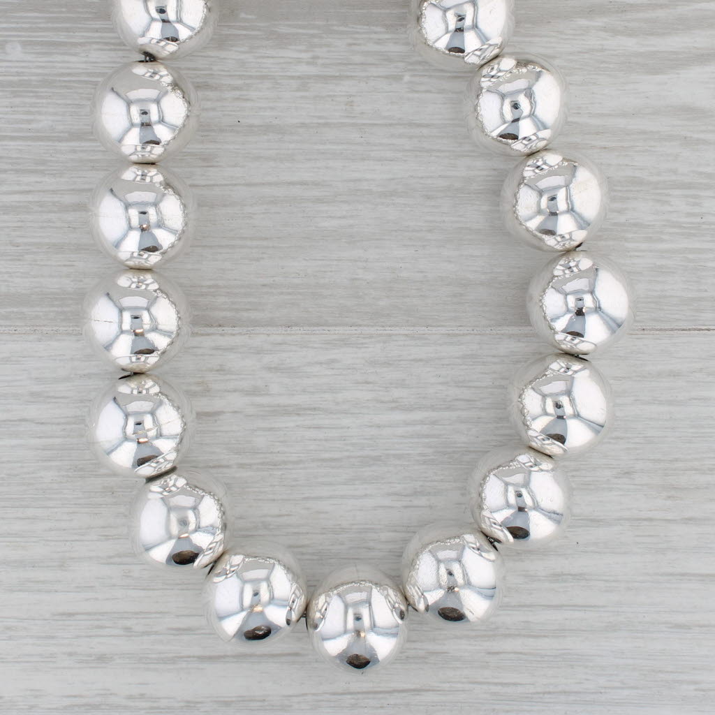 Gray Silver Bead Wire Strand Statement Necklace Sterling Silver 18.5" Toggle Clasp
