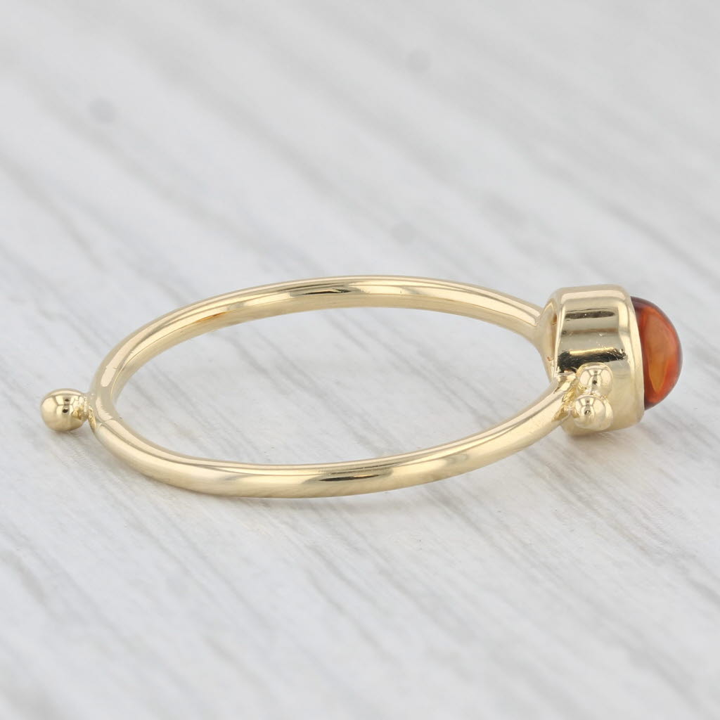 Light Gray Orange Citrine Solitaire Ring 18k Yellow Gold Size 8 Round Cabochon
