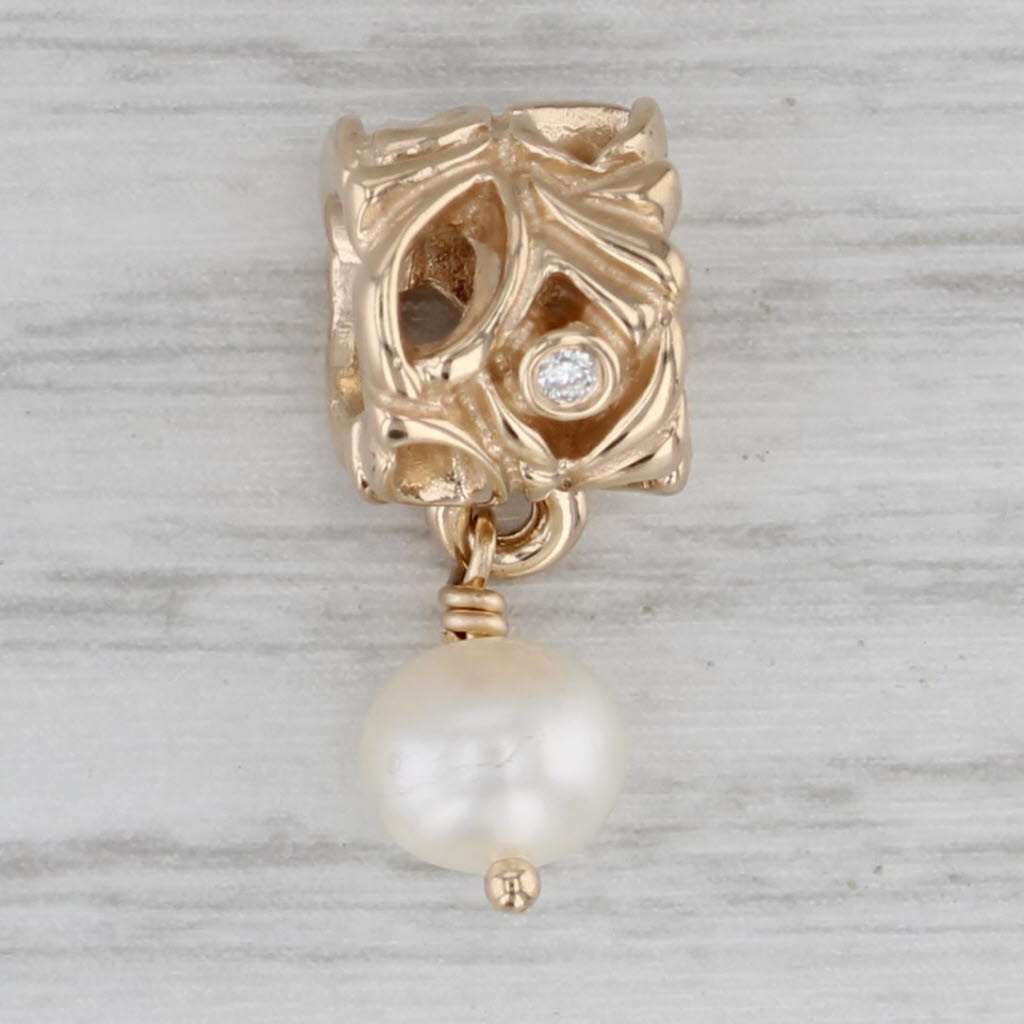 Gray Authentic Pandora Secret Pearl Dangle Charm 750460D 14k Gold Retired Bead