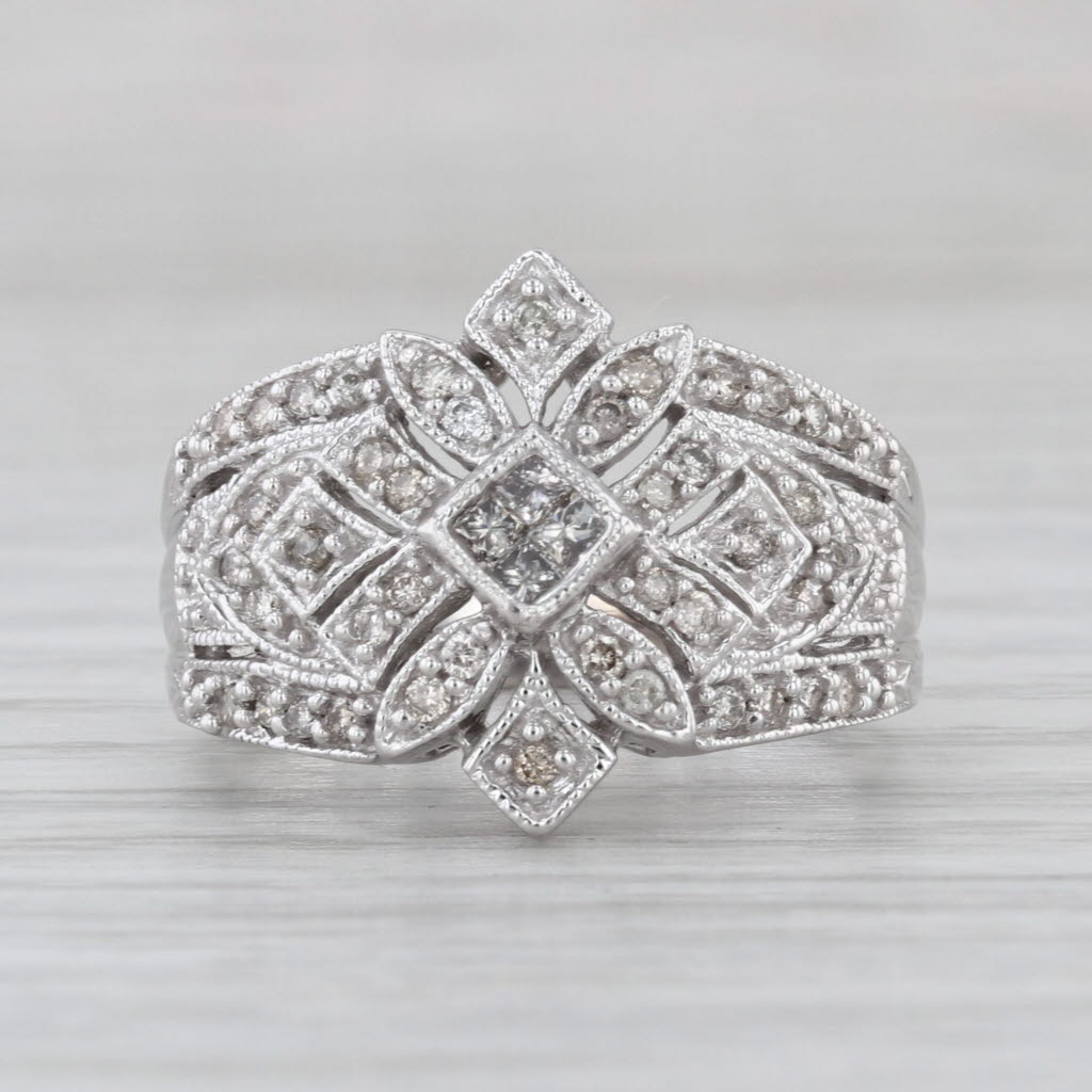 0.35ctw Diamond Flower Ring 10k White Gold Size 5.75-6 Cocktail