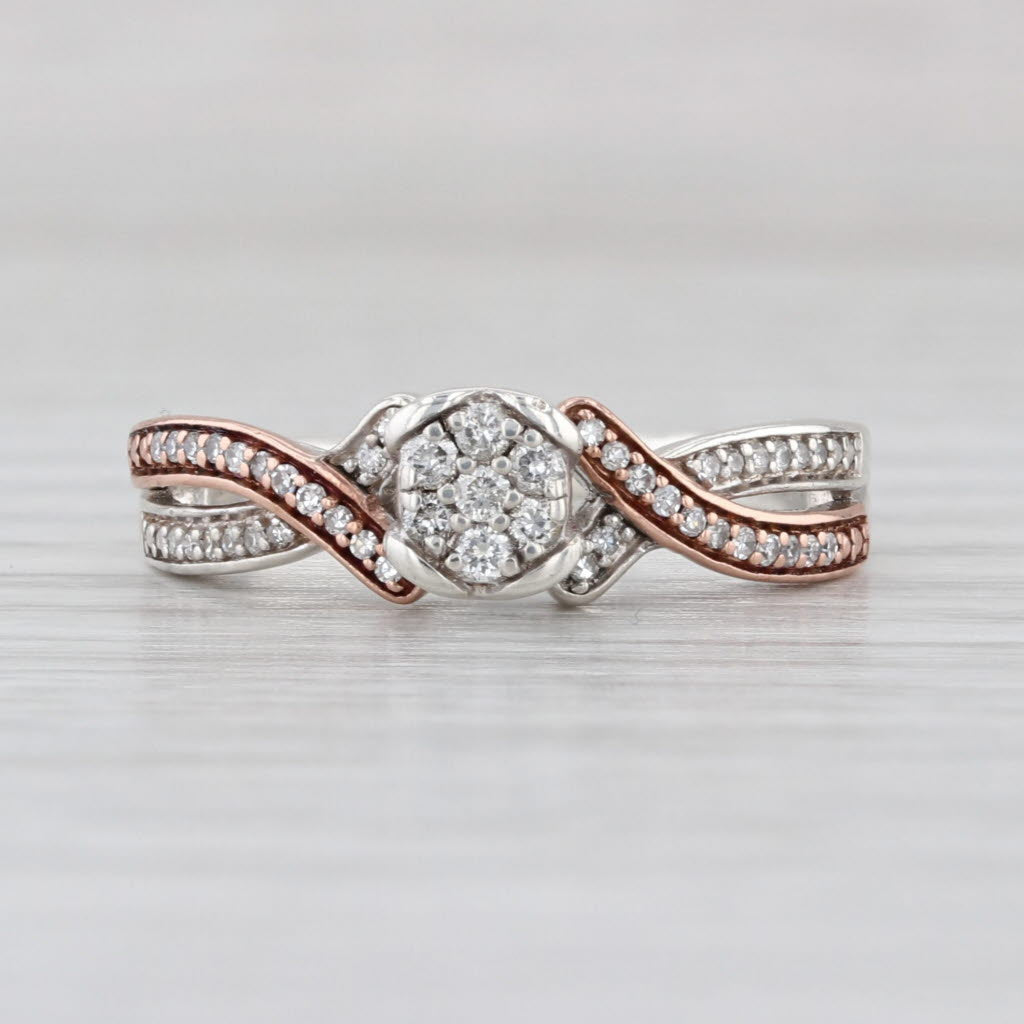 0.17ctw Diamond Cluster Engagement Ring 10k Rose Gold Sterling Silver Size 6.25