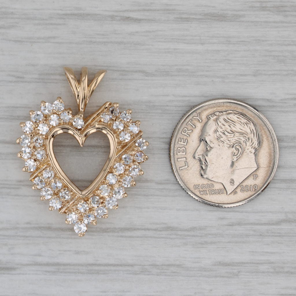 Gray 1.12ctw Pave Diamond Cluster Open Heart Pendant 14k Yellow Gold