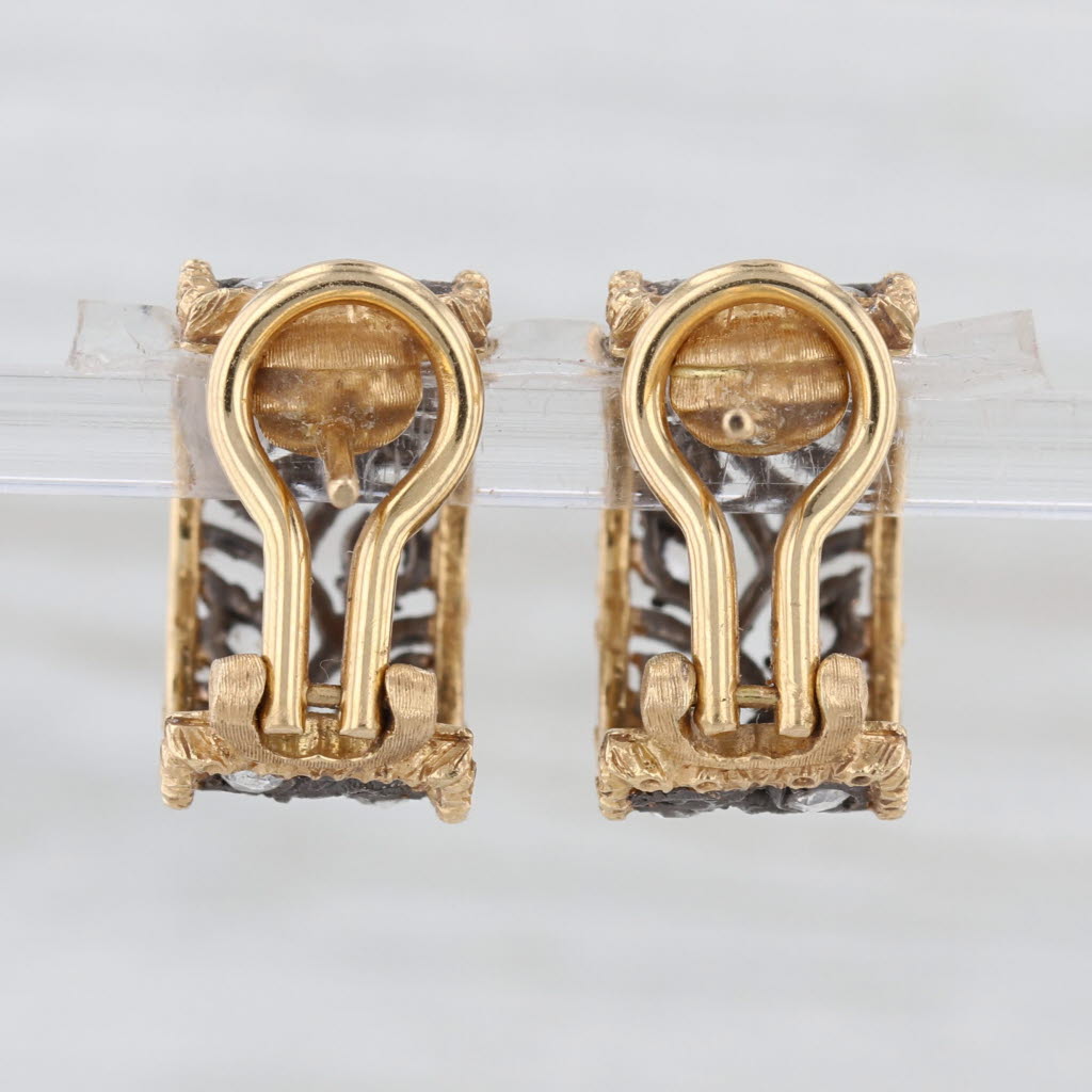 Buccellati Ramage 0.49ctw Diamond Flower Hoop Earrings 18k Gold 2-Toned Hoops