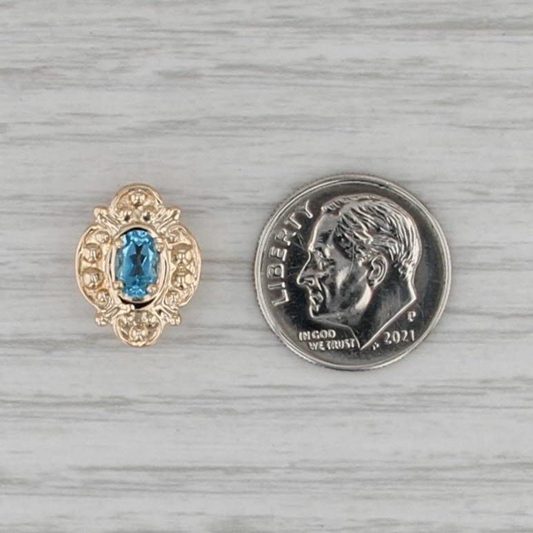 Old Victoria 0.45ct Blue Topaz Slide Bracelet Charm 14k Yellow Gold Vintage