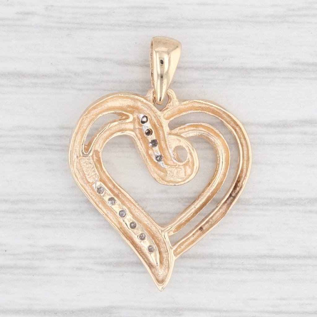 Light Gray Diamond Open Double Heart Pendant 10k Yellow Gold