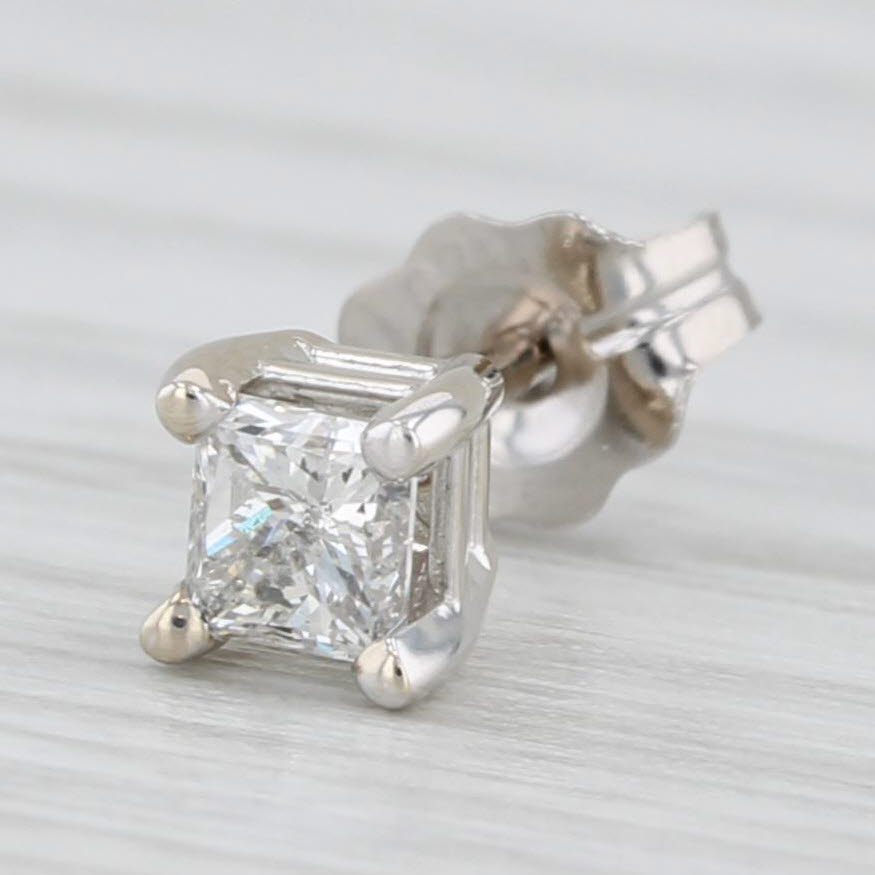Light Gray Single 0.14ct Diamond Stud Earring 14k White Gold Princess Solitaire