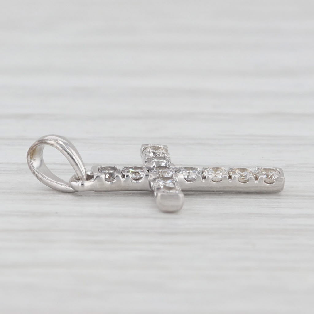 Light Gray 0.25ctw Diamond Cross Pendant Charm 10k White Gold Small Drop
