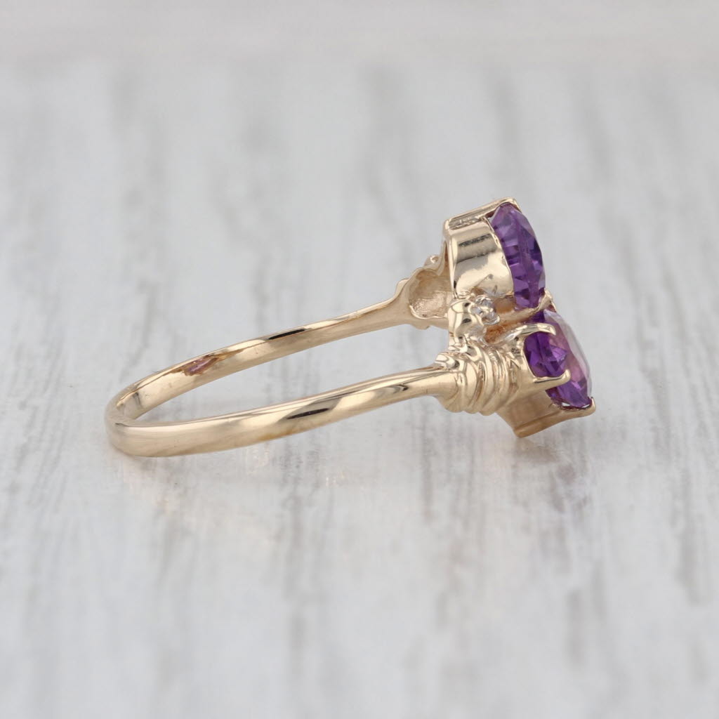 1.20ctw Pear Amethyst Diamond Bypass Ring 10k Yellow Gold Size 6.25