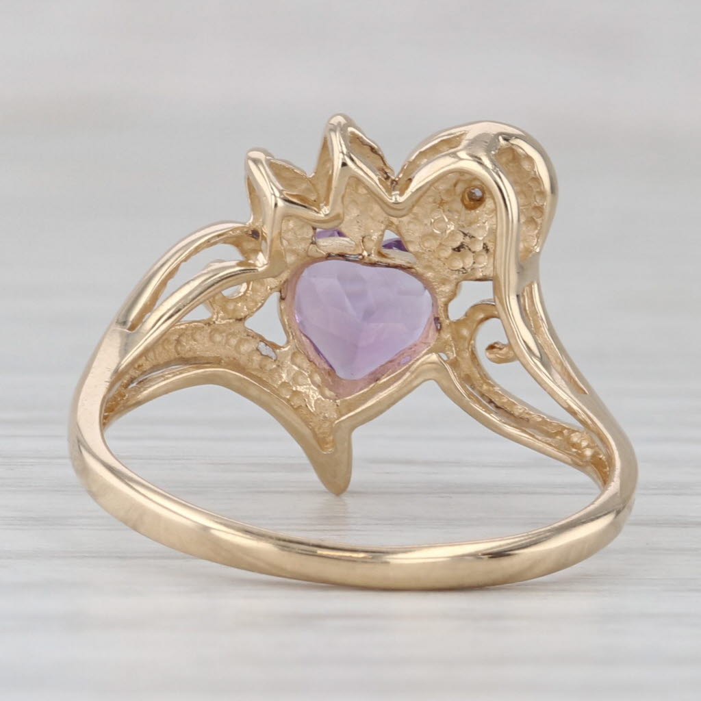 Gray 0.70ctw Amethyst Heart Flower Ring 14k Yellow Gold Size 7 Diamond Accent