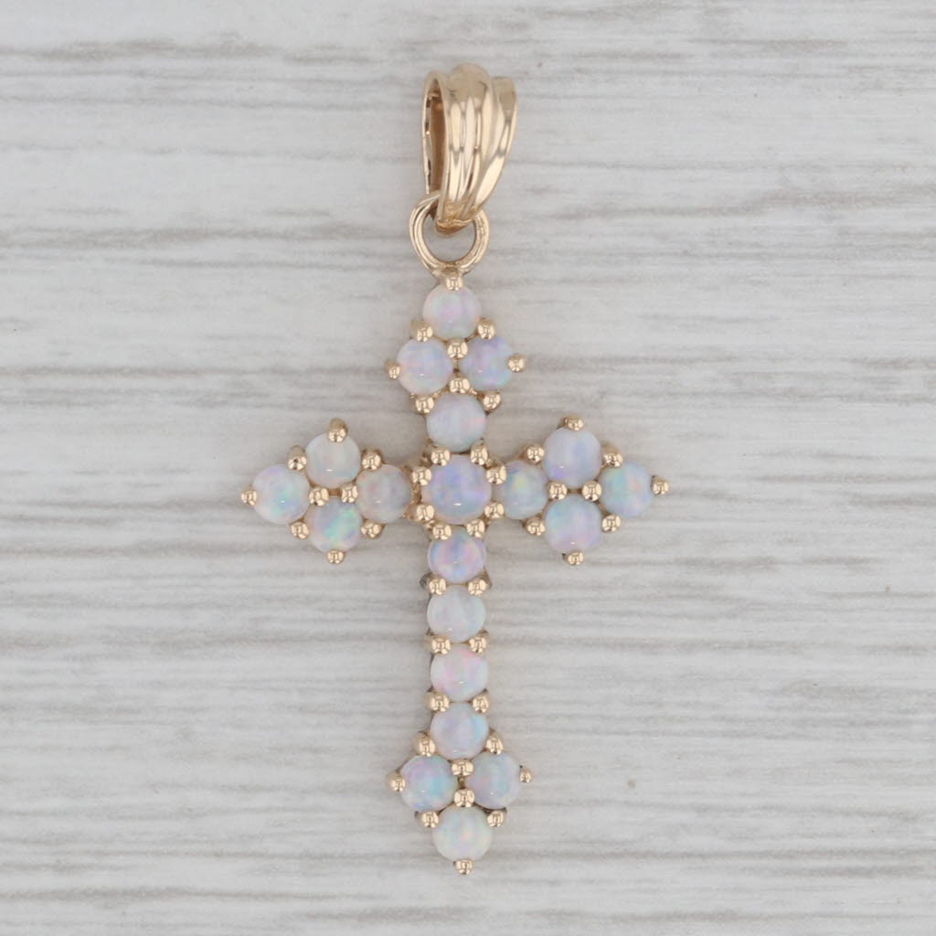 Gray Opal Cluster Cross Pendant 14k Yellow Gold Religious Jewelry