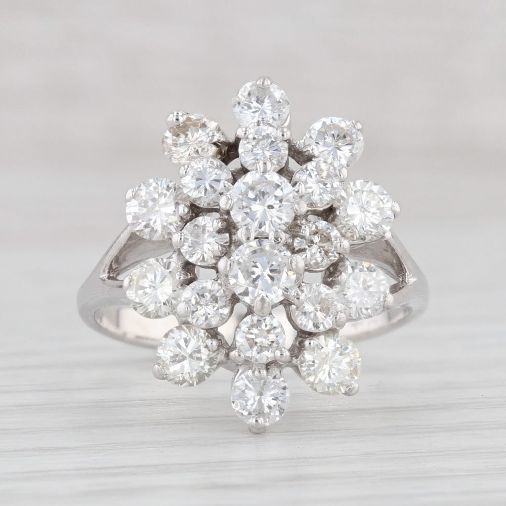 Light Gray 2.25ctw Diamond Cluster Ring 14k White Gold Size 7.75 Cocktail