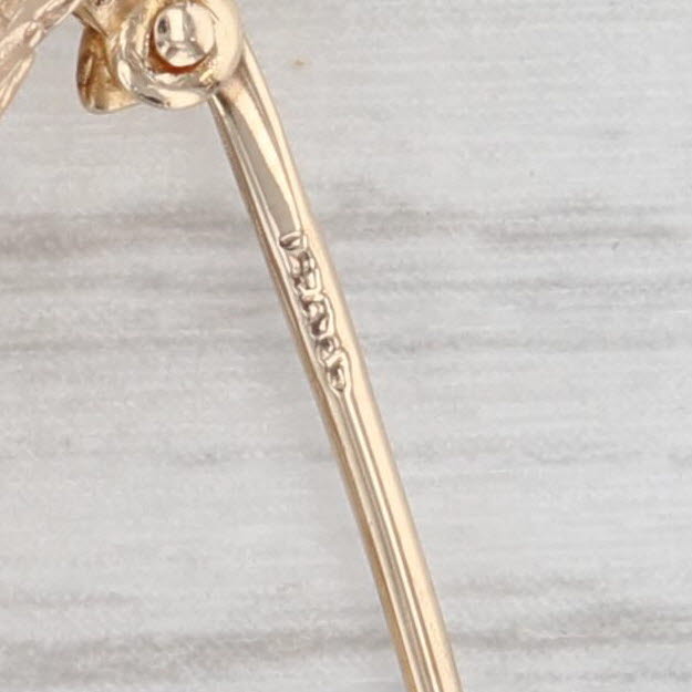 Light Gray Krementz Detailed Feather Quill Brooch 14k Yellow Gold Vintage Pin