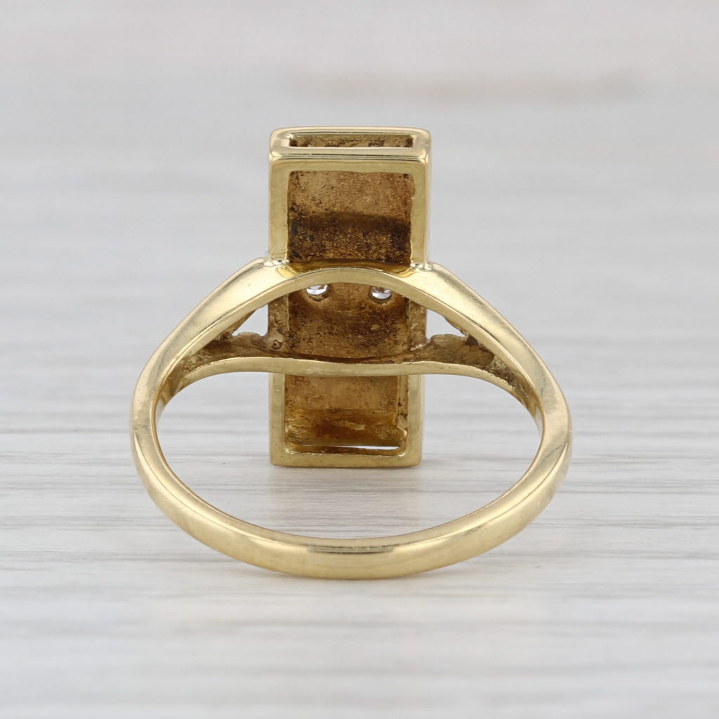 Italian Vibrant Blue Enamel Diamond Ring 18k Yellow Gold Size 6.75