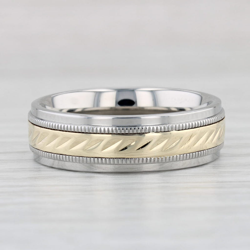 Light Gray Men's Wedding Ring Stainless Steel 10k Gold Size 11 Band Comfort Fit