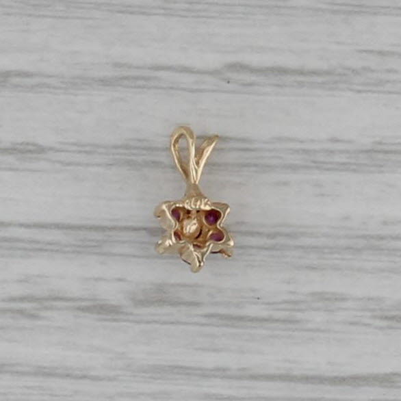 Ruby Diamond Flower Pendant 10k Yellow Gold Small Drop