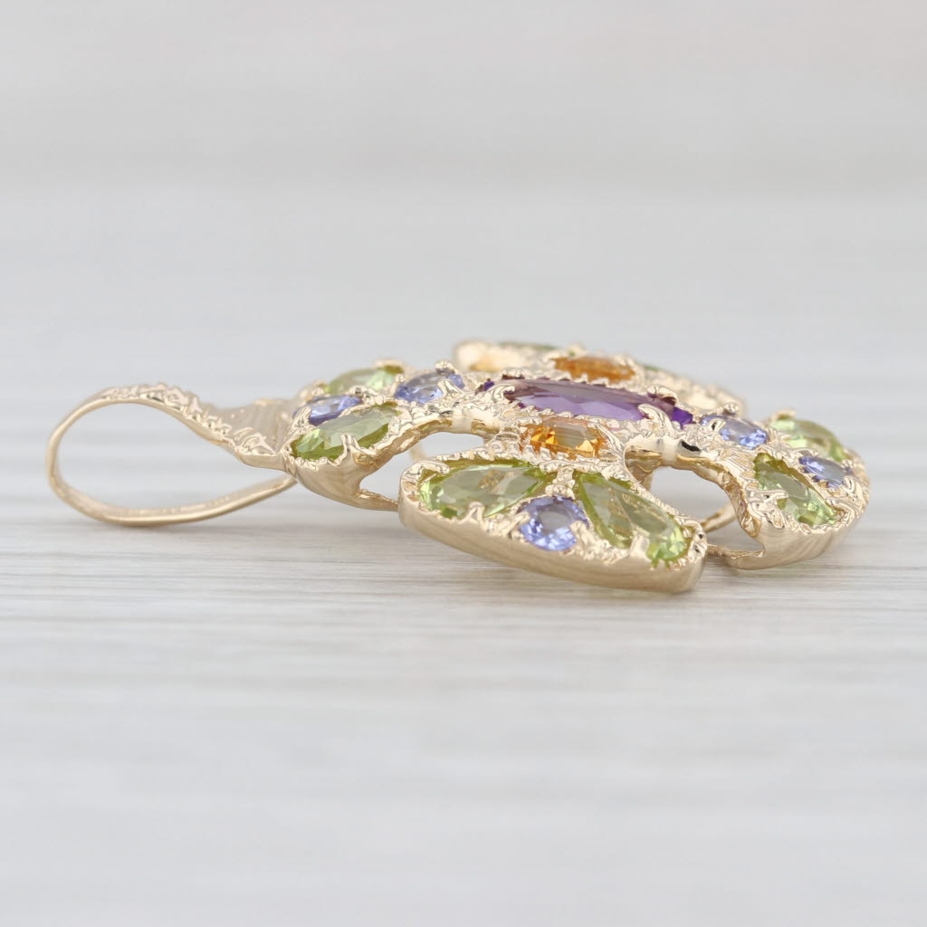 3.19ctw Gemstone Cross Pendant 14k Gold Amethyst Citrine Peridot Tanzanite