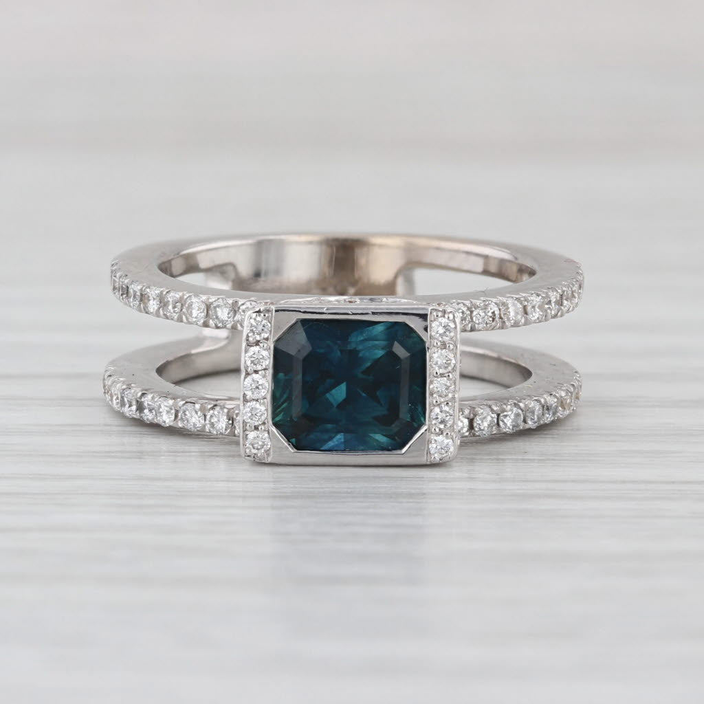 2.27ctw Blue Sapphire Diamond Ring 18k White Gold Size 6.75