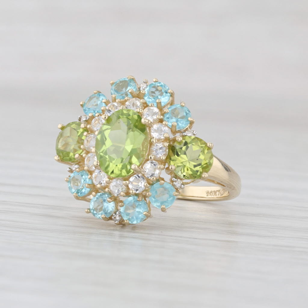 3.62ctw Peridot Topaz Apatite Ring 14k Yellow Gold Size 7 Cocktail Cluster