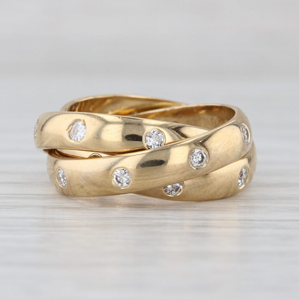 0.70ctw Diamond Dots Rolling Puzzle Ring 3-Bands 18k Yellow Gold Size 5.5
