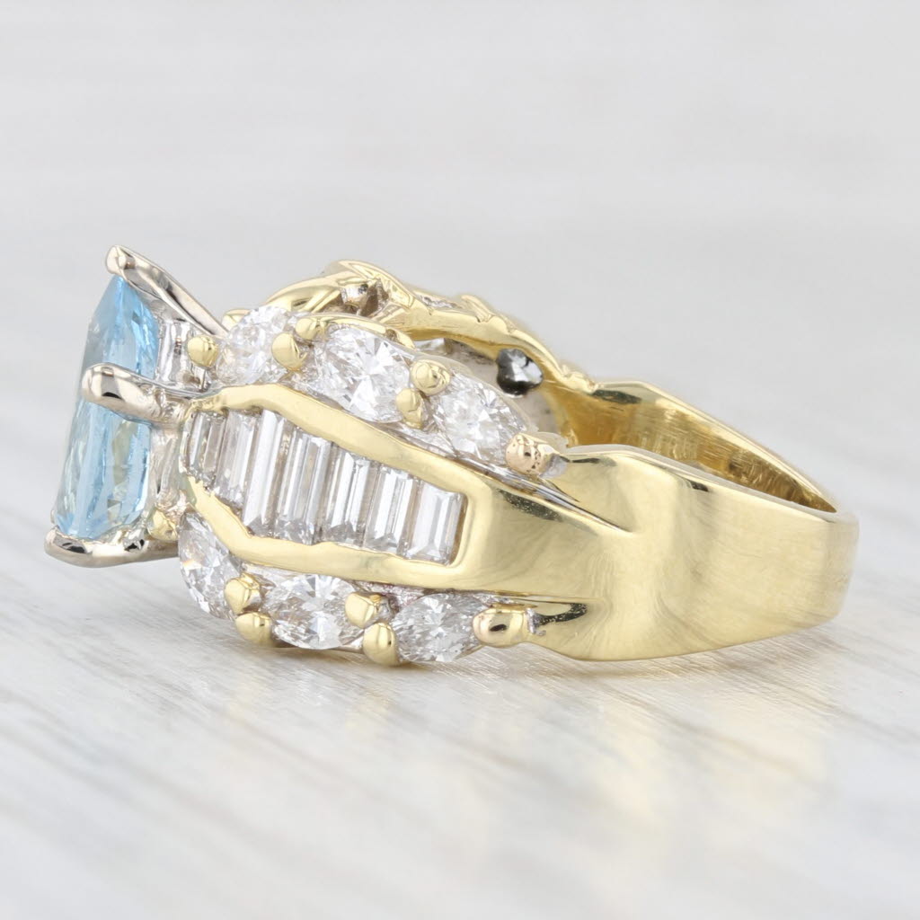 3.50ctw Aquamarine Pear Diamond Cocktail Ring 18k Yellow Gold Size 6
