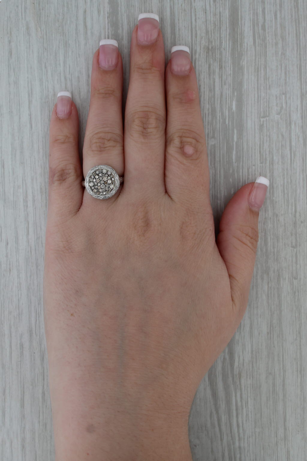 0.51ctw Champagne Diamond Cluster Ring 14k White Gold Size 6.25