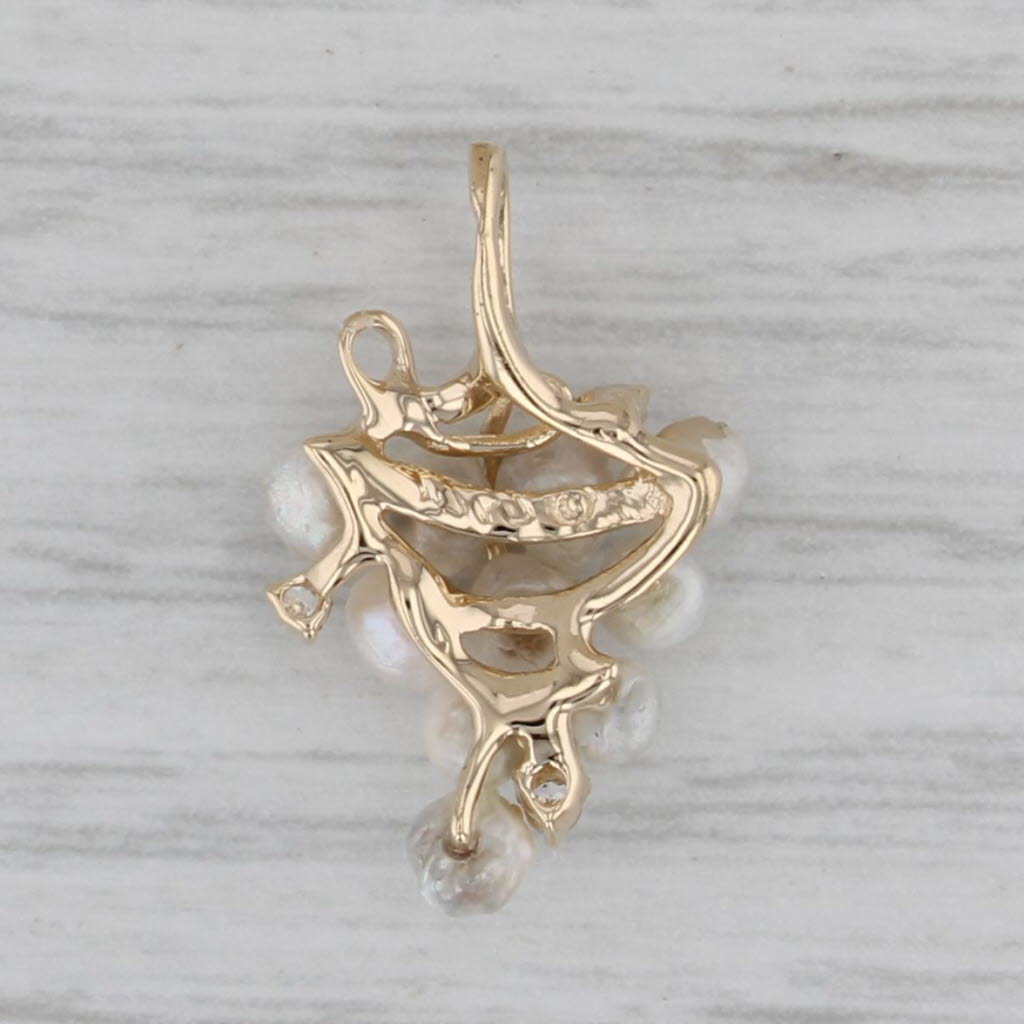 Gray Cultured Pearl Diamond Grape Bunch Pendant 14k Yellow Gold Small Drop