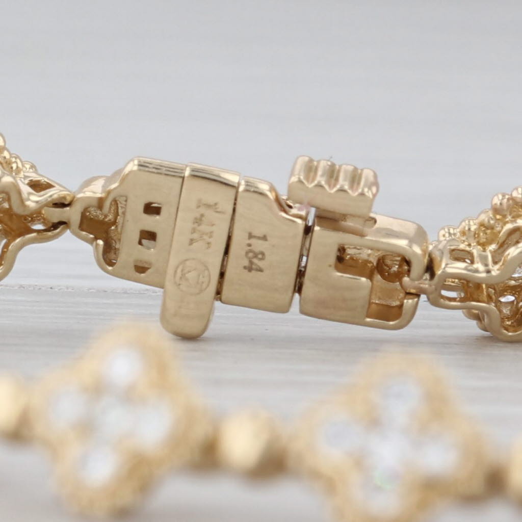 New 1.84ctw Diamond Flower Clusters Tennis Bracelet 14k Yellow Gold 7" 6.7mm