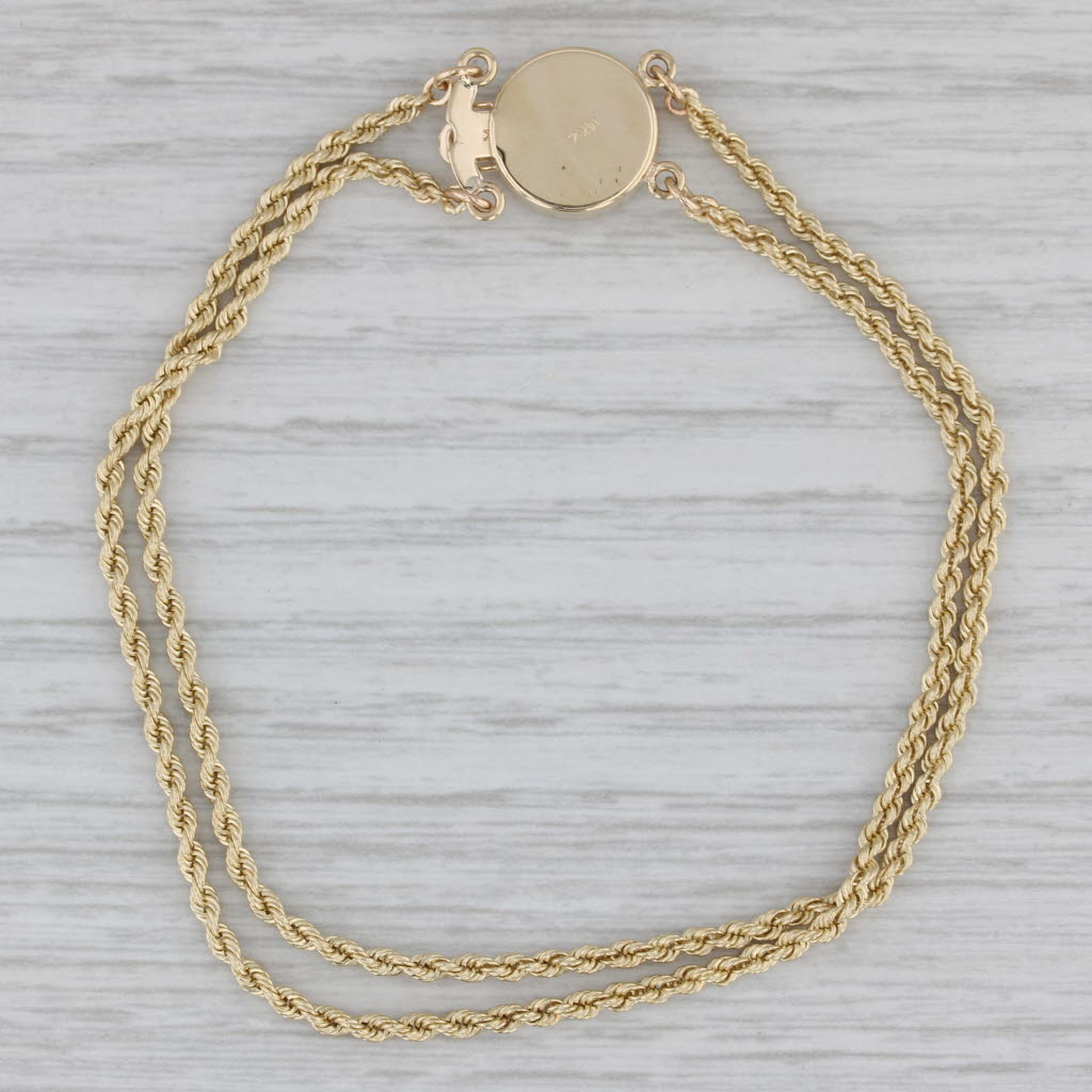 Gray 7" Slide Charm Bracelet 14k Yellow Gold Double Rope Chain Vintage