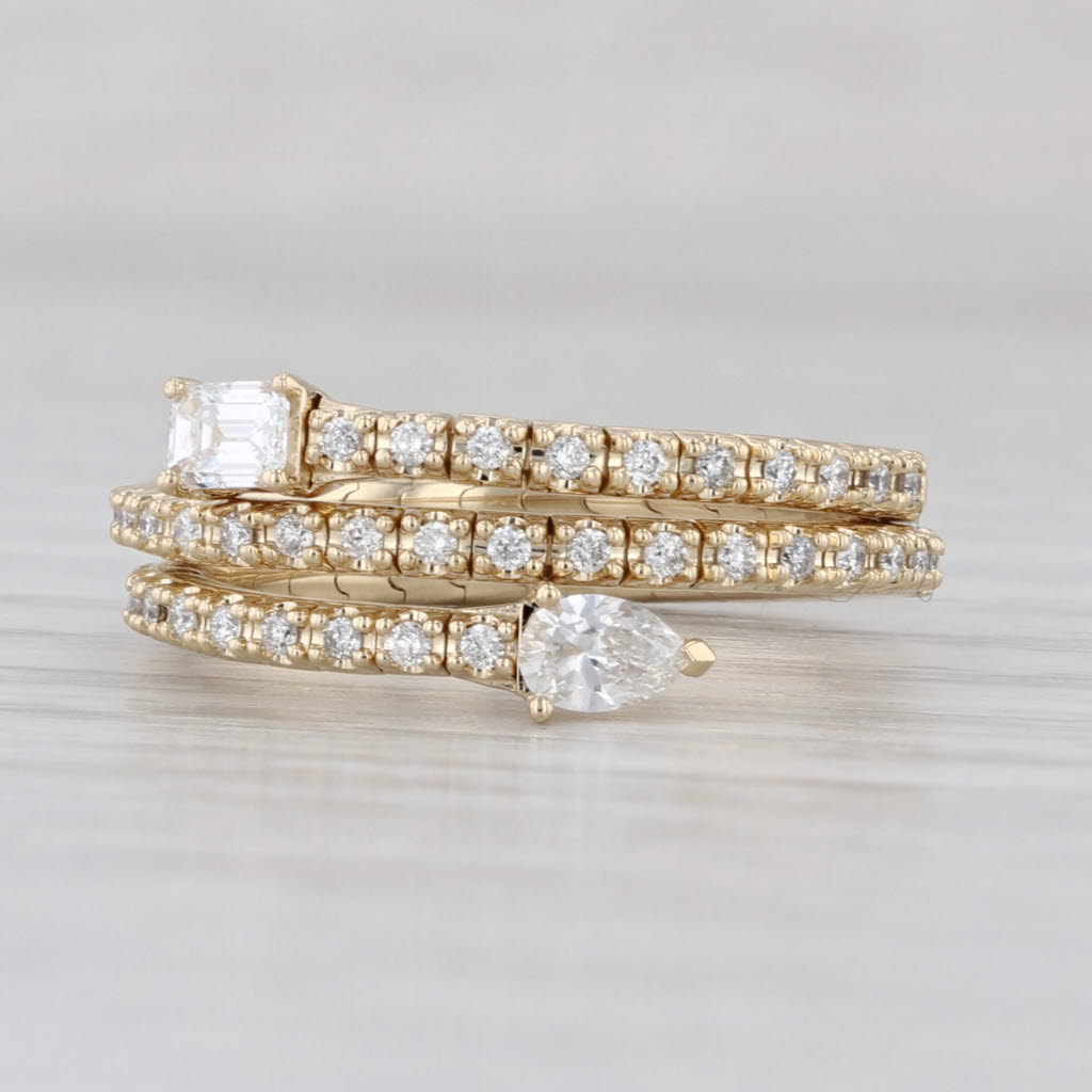New 0.52ctw Diamond Coiled Band Ring 14k Yellow Gold Flexible Adjustable 6.75+