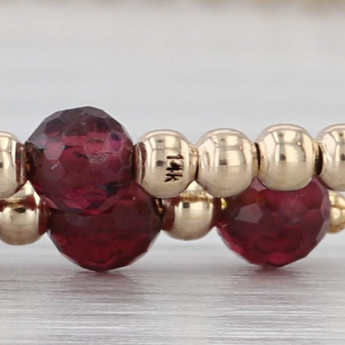 Garnet Bead Bypass Bangle Bracelet 14k Yellow Gold 6.5" Adjustable