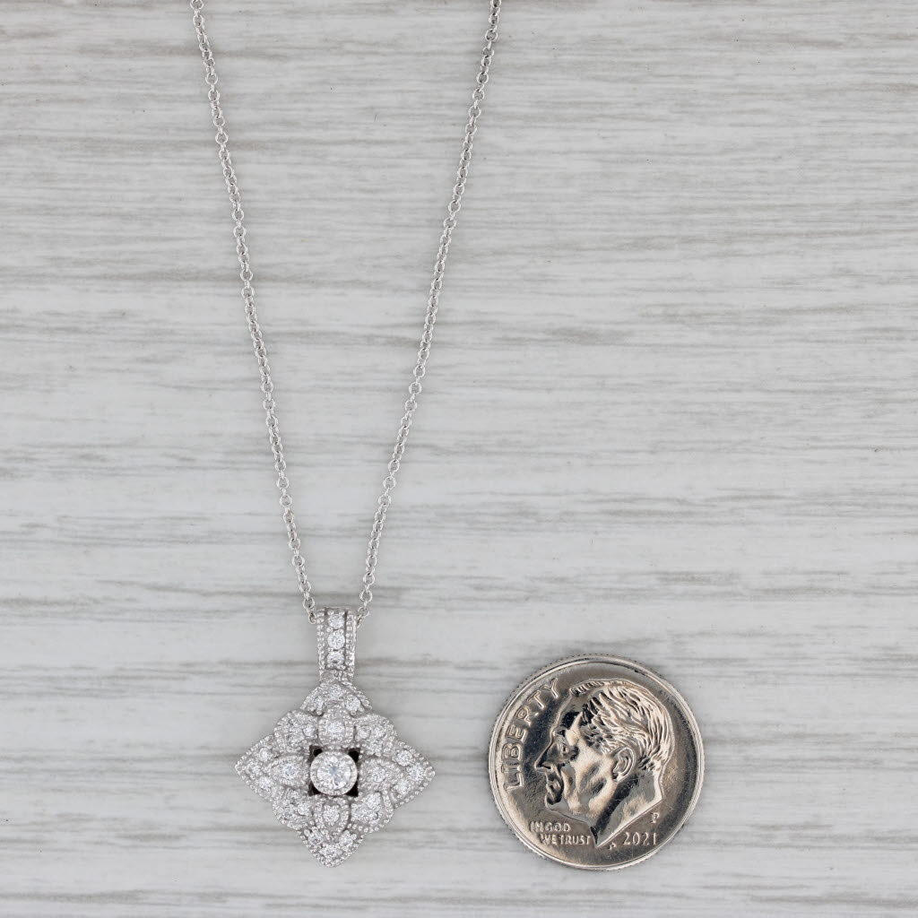 Gray 0.30ctw Diamond Flower Cluster Pendant Necklace 14k Gold 17.75" Cable Chain