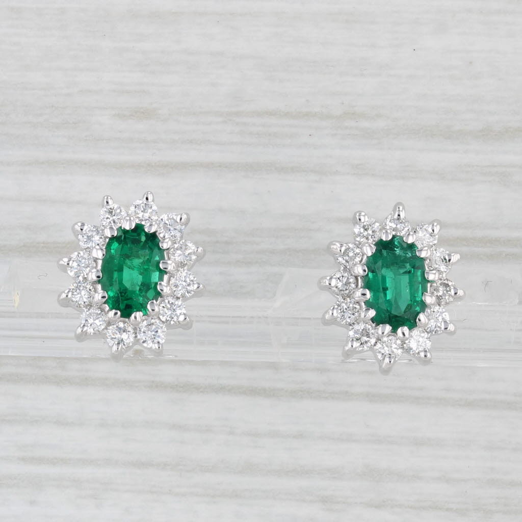 Light Gray 1.50ctw Emerald Diamond Halo Stud Earrings 14k White Gold