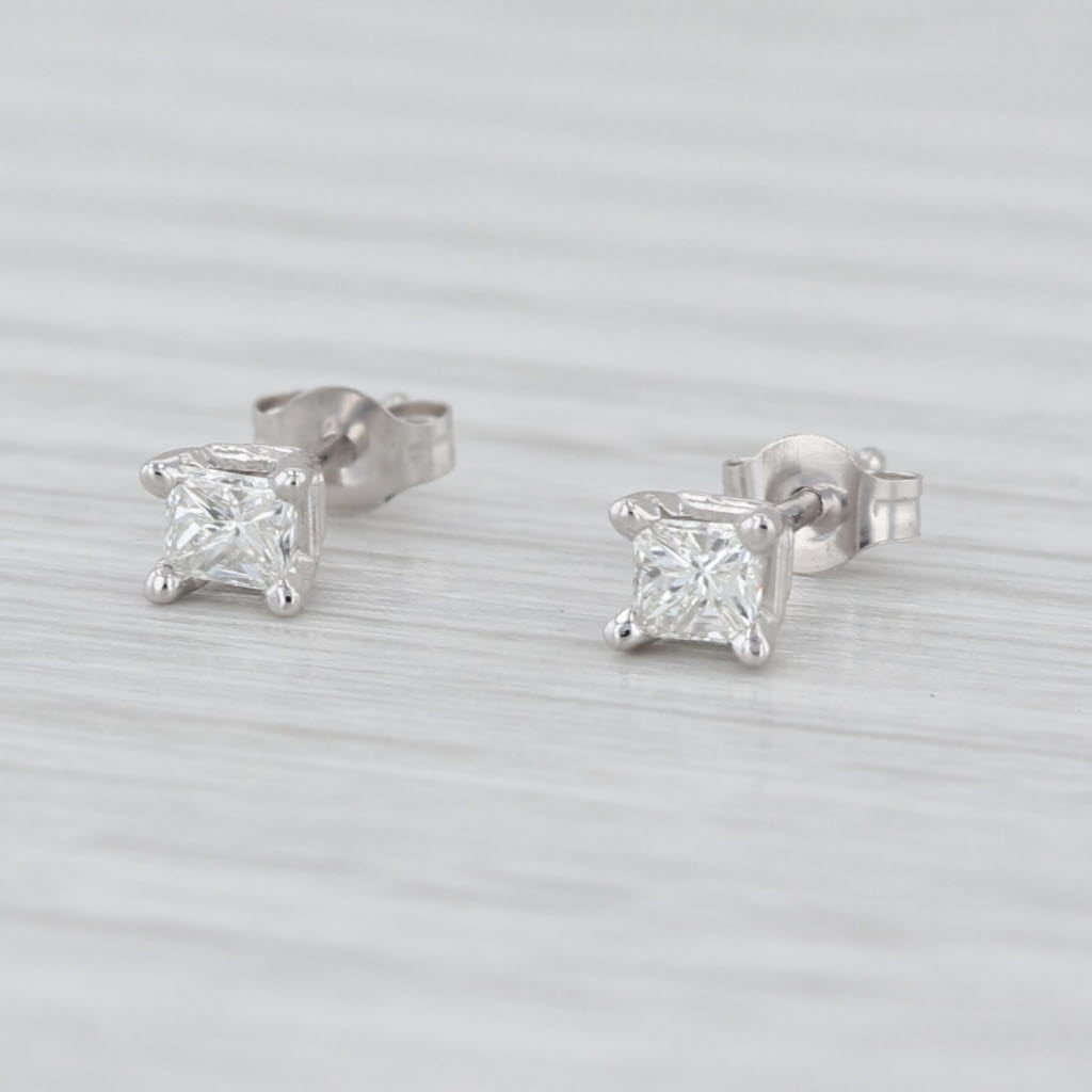 New 0.28ctw Princess Cut Diamond Solitaire Stud Earrings 14k White Gold Studs