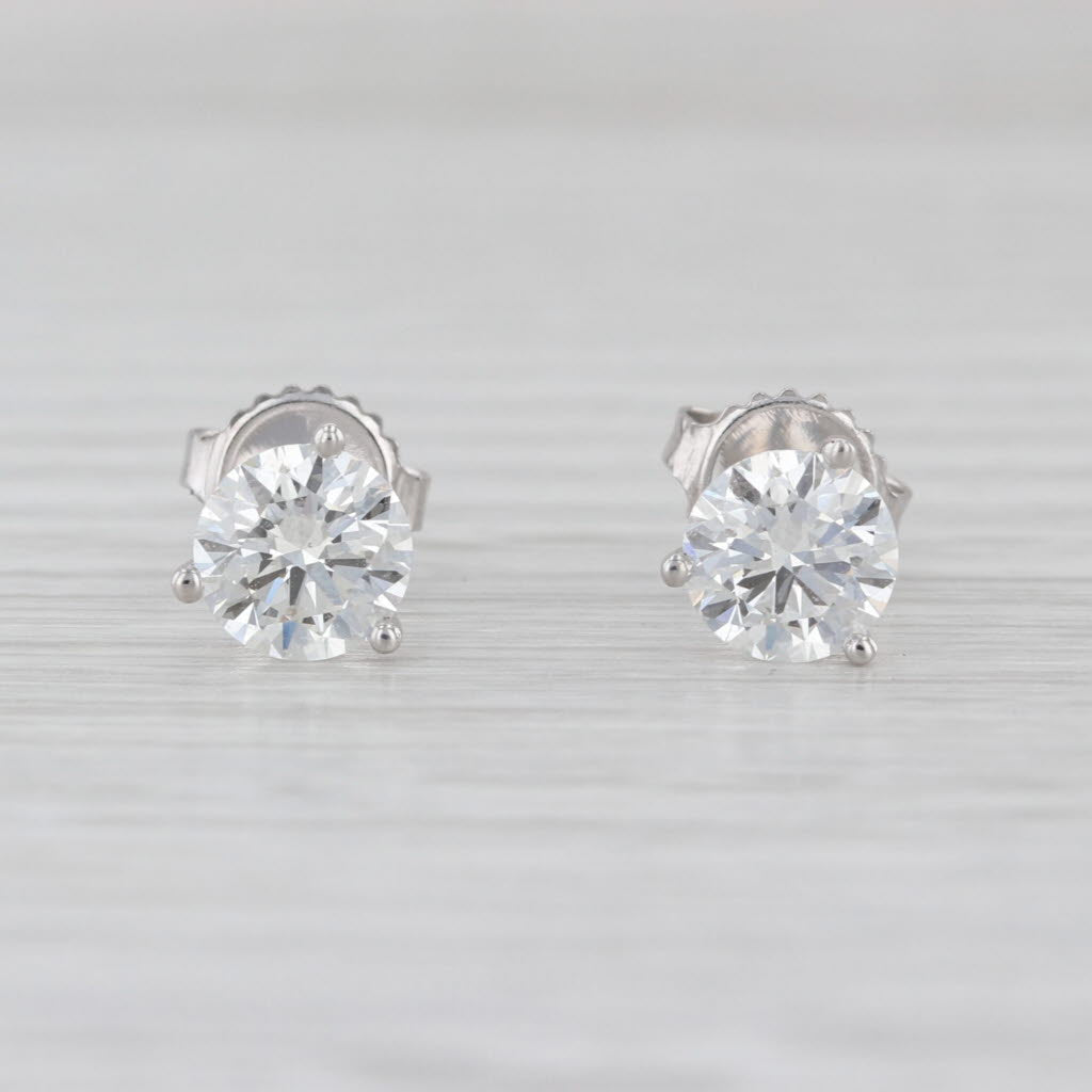 Fire & Ice 2.01ctw Diamond Stud Earrings 18k Gold Round Solitaire Studs GIA AGS