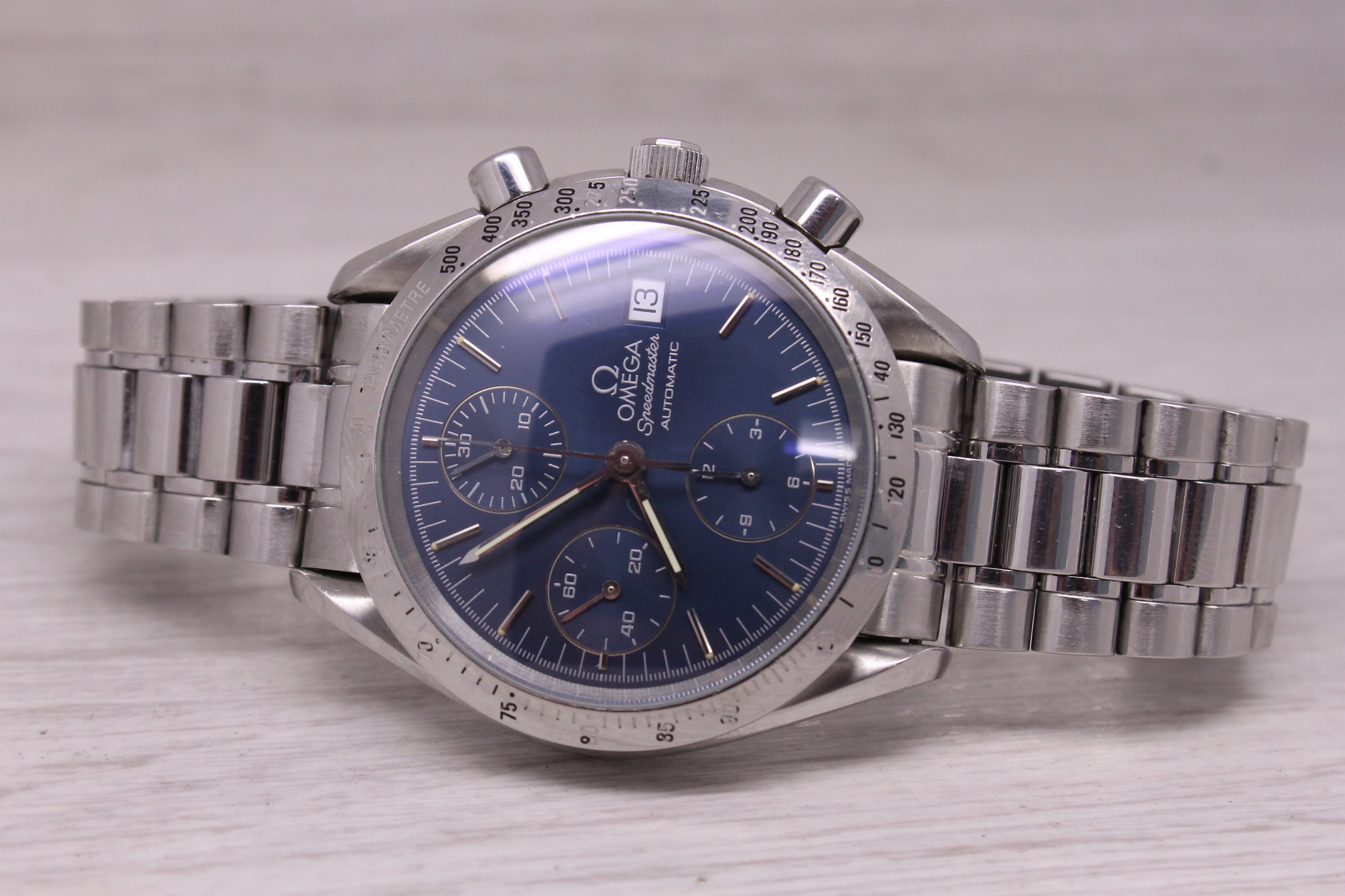 Omega Speedmaster Steel 39mm Automatic Watch Swiss Chronograph Date Blue 3511.80